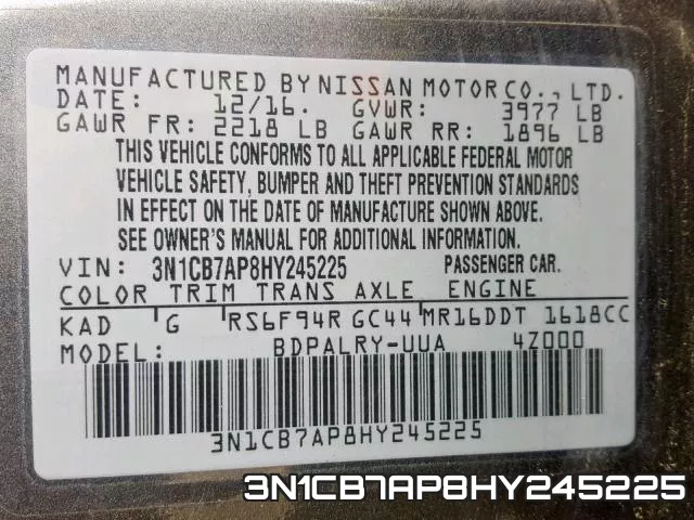 3N1CB7AP8HY245225 фото 2