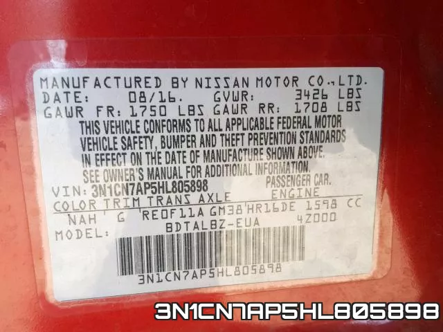 3N1CN7AP5HL805898 фото 2