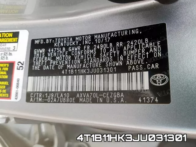 4T1B11HK3JU031301 фото 2