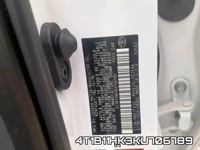 4T1B11HK3KU706789 фото 2