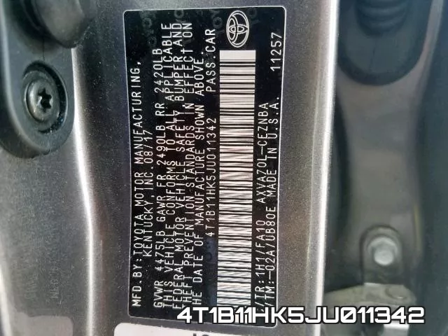 4T1B11HK5JU011342 фото 2