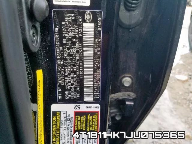 4T1B11HK7JU075365 фото 2