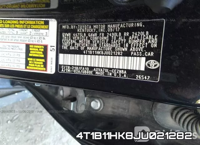 4T1B11HK8JU021282 фото 10