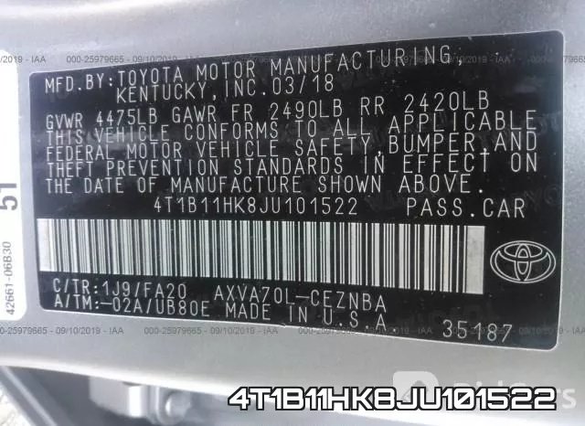 4T1B11HK8JU101522 фото 9