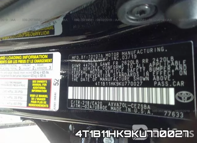 4T1B11HK9KU770027 фото 10
