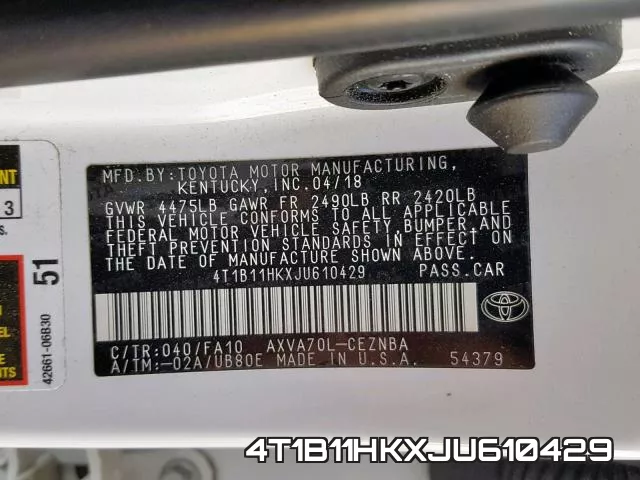 4T1B11HKXJU610429 фото 2