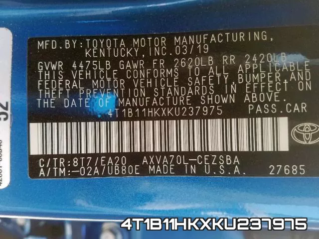 4T1B11HKXKU237975 фото 2