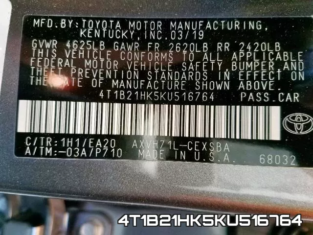 4T1B21HK5KU516764 фото 2
