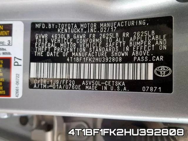 4T1BF1FK2HU392808 фото 2