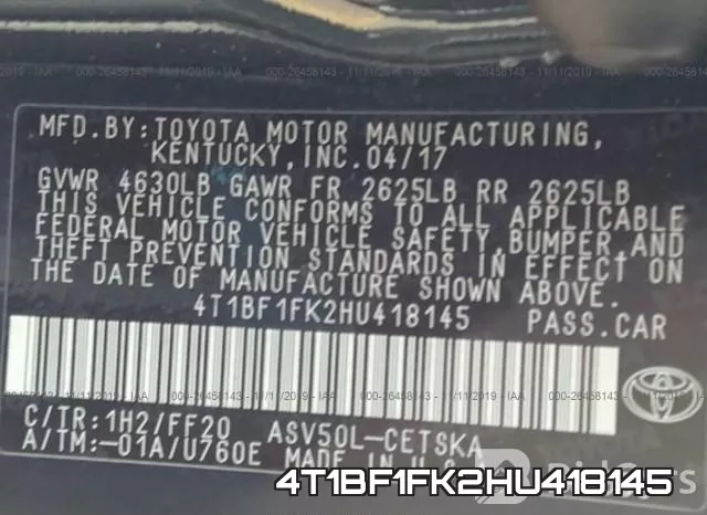 4T1BF1FK2HU418145 фото 9