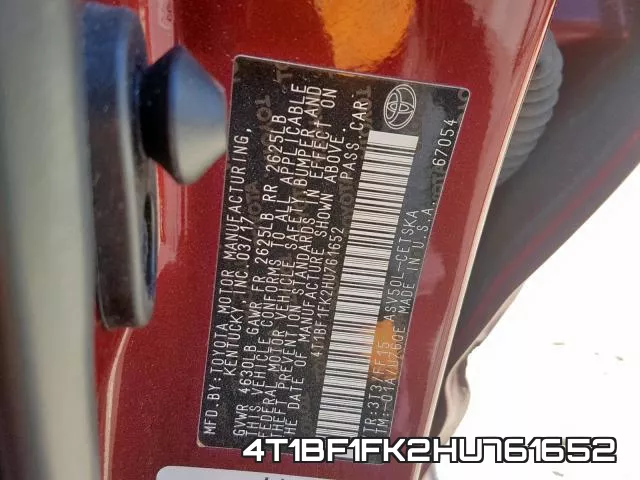 4T1BF1FK2HU761652 фото 2