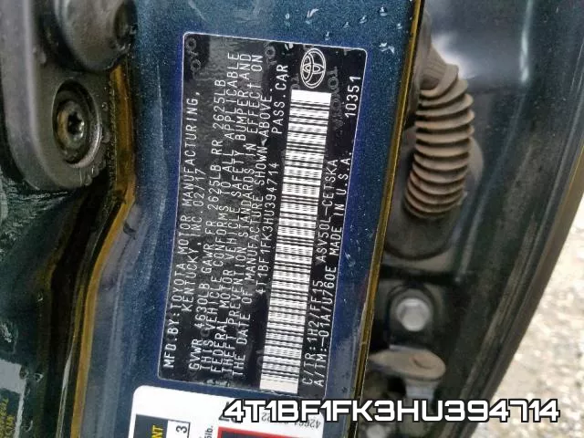 4T1BF1FK3HU394714 фото 2