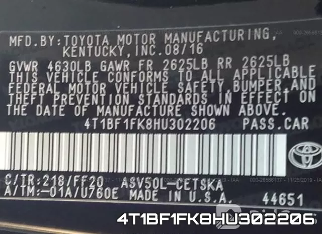 4T1BF1FK8HU302206 фото 10