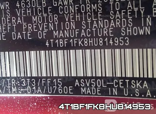 4T1BF1FK8HU814953 фото 10
