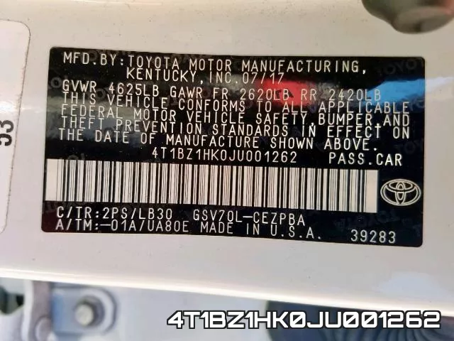 4T1BZ1HK0JU001262 фото 2