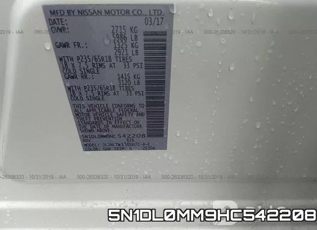 5N1DL0MM9HC542208 фото 10