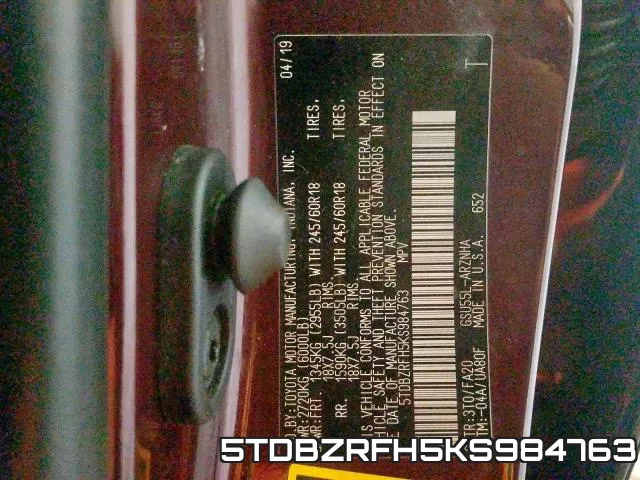 5TDBZRFH5KS984763 фото 2