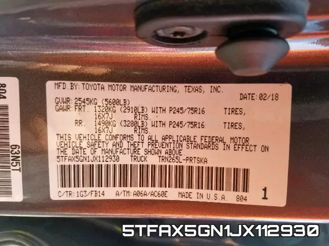 5TFAX5GN1JX112930 фото 2