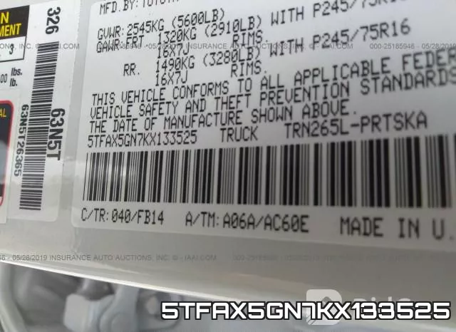 5TFAX5GN7KX133525 фото 10