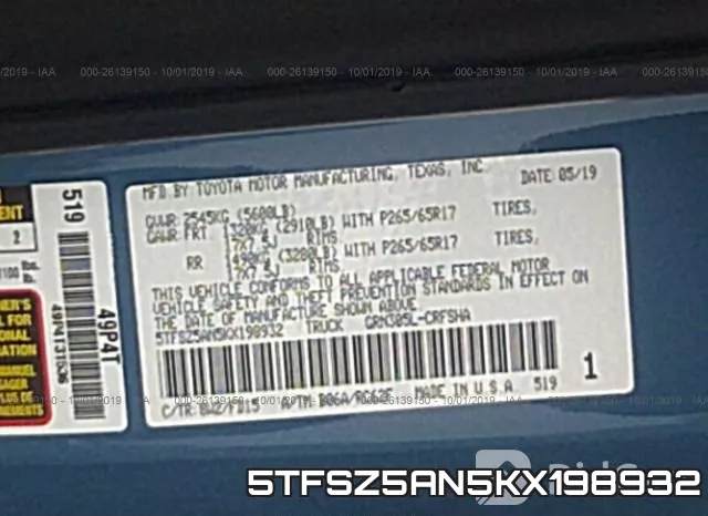 5TFSZ5AN5KX198932 фото 10
