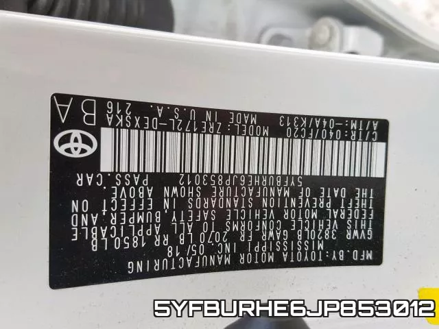 5YFBURHE6JP853012 фото 2
