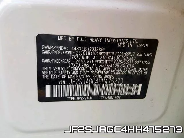 JF2SJAGC4HH475273 фото 2