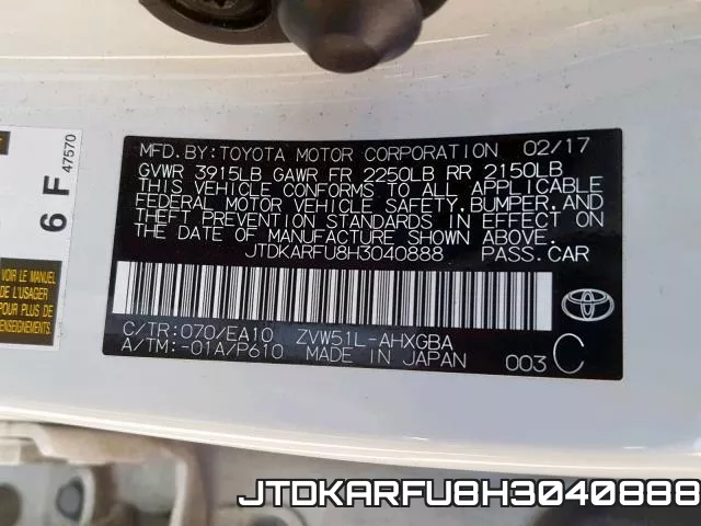 JTDKARFU8H3040888 фото 2