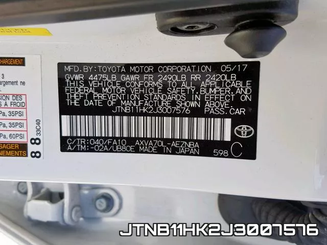 JTNB11HK2J3007576 фото 2