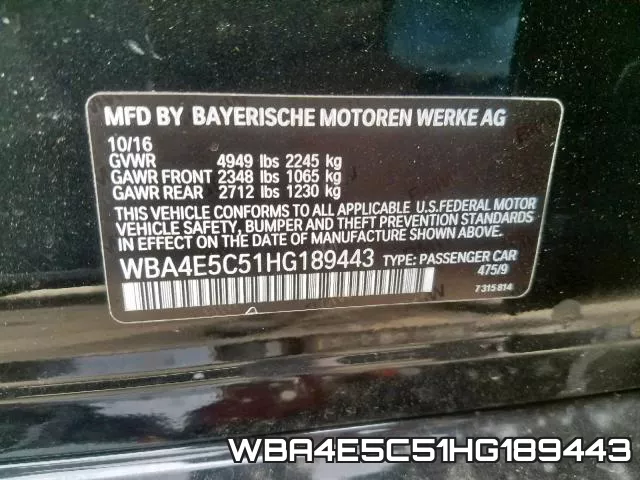 WBA4E5C51HG189443 фото 2