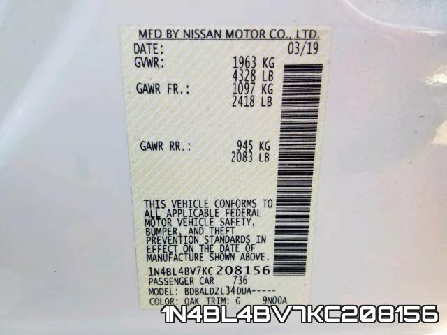 1N4BL4BV7KC208156 фото 2