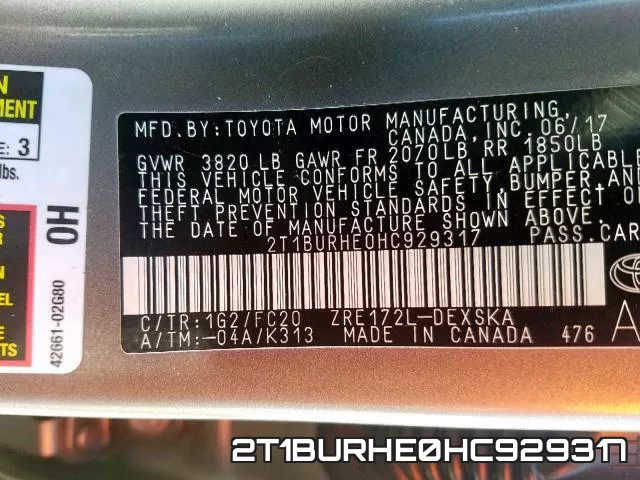 2T1BURHE0HC929317 фото 2
