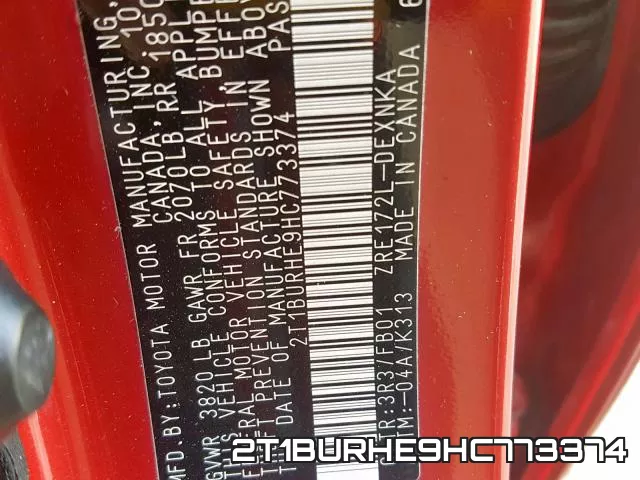 2T1BURHE9HC773374 фото 2