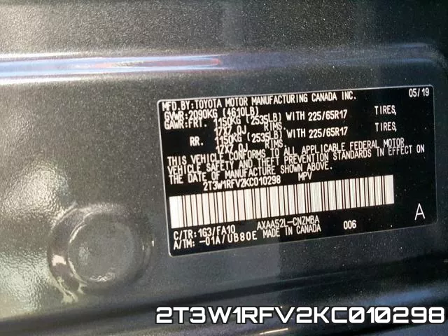 2T3W1RFV2KC010298 фото 2