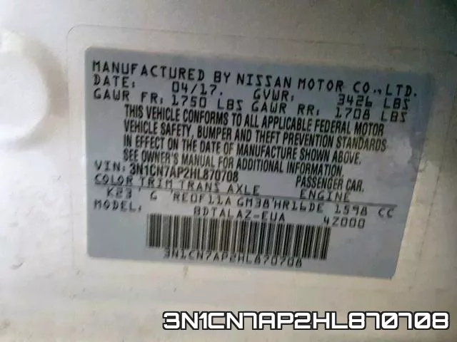 3N1CN7AP2HL870708 фото 2