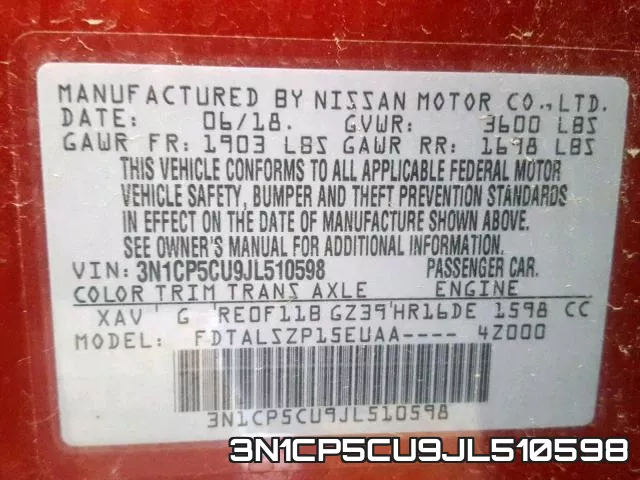 3N1CP5CU9JL510598 фото 2