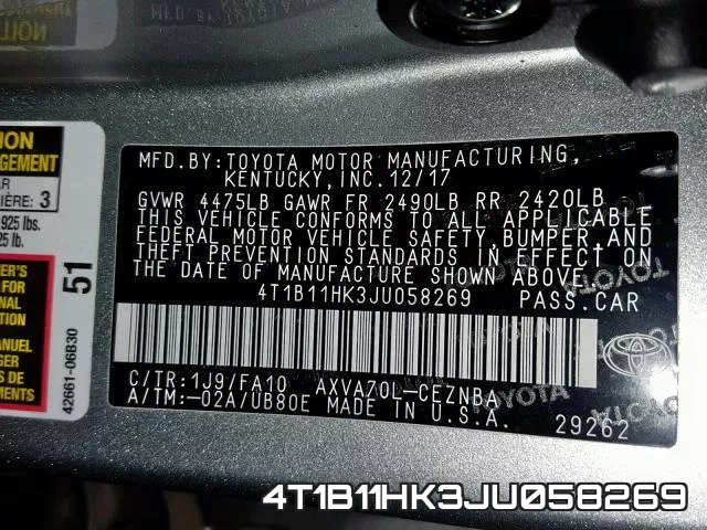 4T1B11HK3JU058269 фото 2