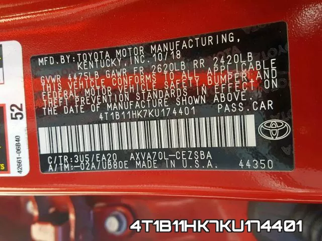 4T1B11HK7KU174401 фото 2