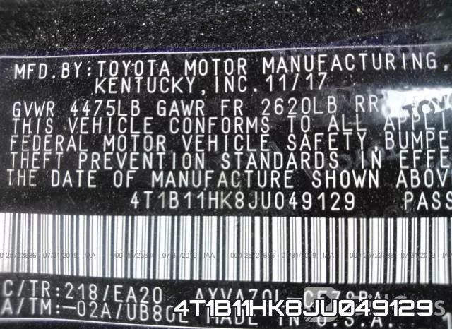 4T1B11HK8JU049129 фото 10