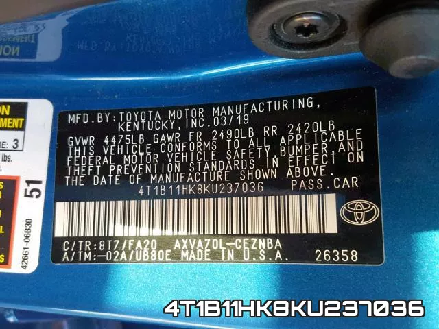 4T1B11HK8KU237036 фото 2