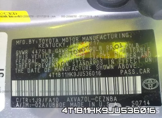 4T1B11HK9JU536016 фото 9