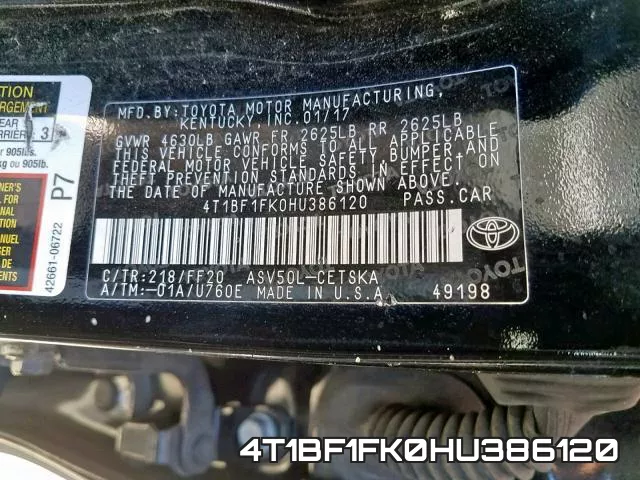 4T1BF1FK0HU386120 фото 2