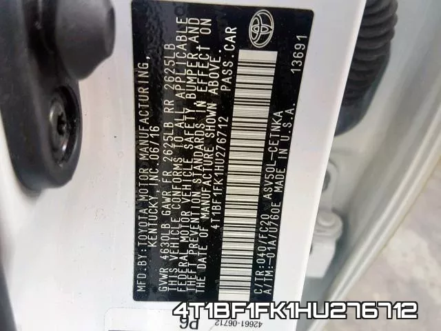 4T1BF1FK1HU276712 фото 2