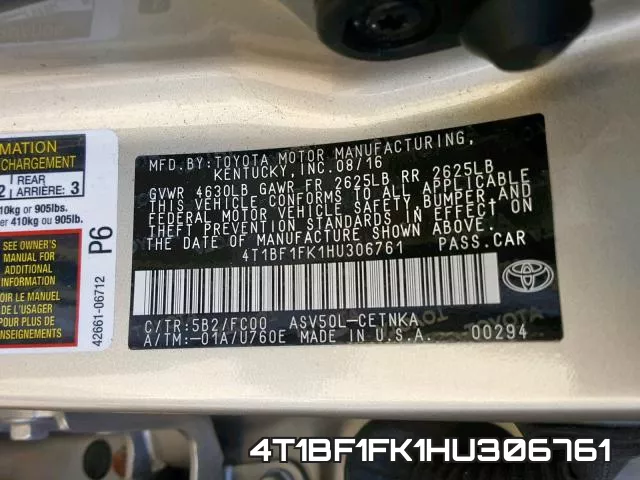 4T1BF1FK1HU306761 фото 2