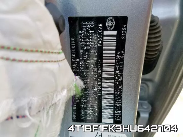 4T1BF1FK3HU642704 фото 2