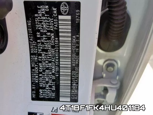 4T1BF1FK4HU401184 фото 2