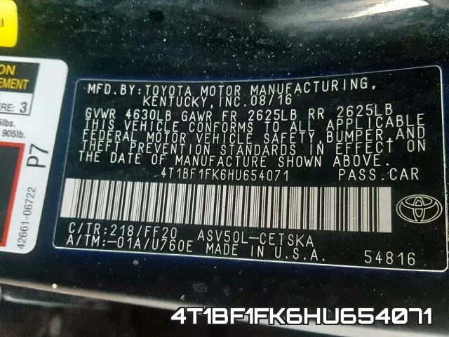 4T1BF1FK6HU654071 фото 2