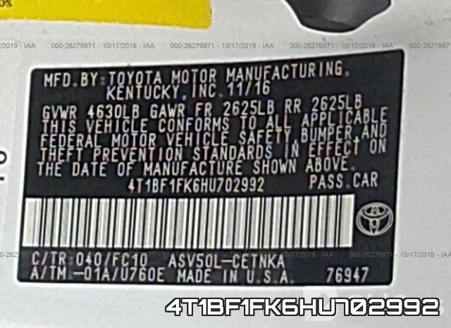 4T1BF1FK6HU702992 фото 10