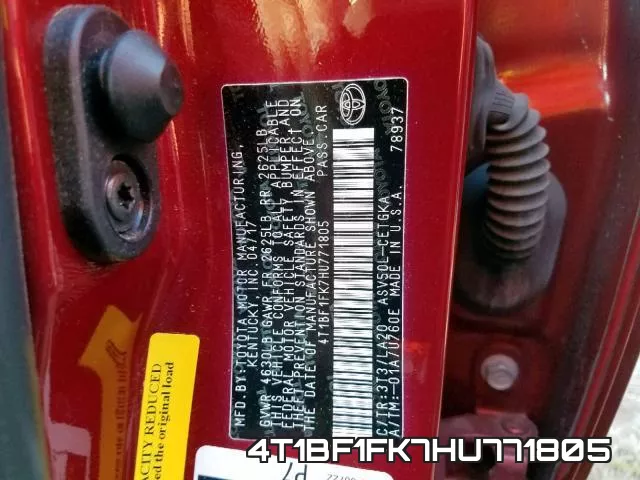 4T1BF1FK7HU771805 фото 2