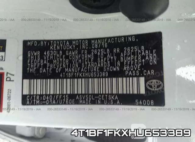 4T1BF1FKXHU653389 фото 10