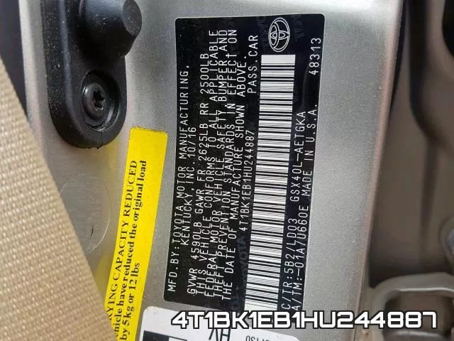 4T1BK1EB1HU244887 фото 2